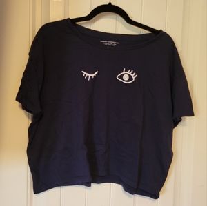 French Connection Cropped Winking Eyes T-Shirt - Size XL